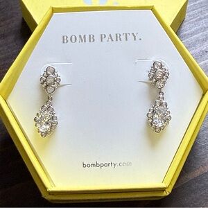 Bomb Party RBP3399 Direction Of You CZ Drop Earrings Rhodium Plated NIB